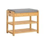 Haotian FSR49-N, Bamboo Shoe Rack with Lift Up Bench Top and Seat Cushion,Hallway Shoe Storage Bench Organizer with Drawers