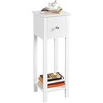 Yaheetech Wooden Slim Bedside Table Narrow Nightstand Side Table with Drawer and Shelf, Tall Telephone Bedside Cabinets for Bedroom Small Spaces Living Room, Accent Furniture, White, 25x25x70cm