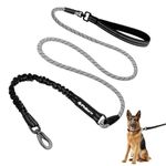 Philorn Dog Lead for Large Dogs Heavy Duty 2m Rope Dog Lead for Training with Reflective Threads, Bungee and Padded Handle for Medium Small Dogs (1.2cm, Black)