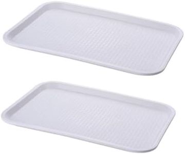 2 Pack Non-Slip Serving Tray, 13.8 x 10.5 Inch Plastic Restaurant Serving Tray for Coffee Table, Kitchen, Party (White)