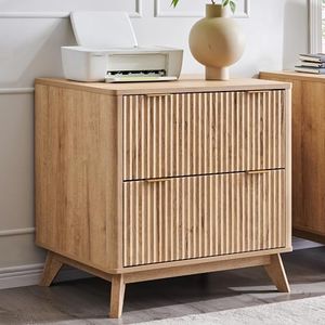 T4TREAM 2 Drawer File Cabinet, 30" Fluted Lateral File Cabinet w/Files Hanging Rod for Letter/Legal/A4, Large Tabletop for Printer, Office Wood Printer Cabinets, Natrual Oak