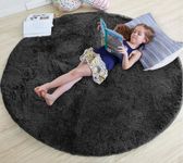 AROMICK Soft Modern Shaggy Area Rugs Fluffy Round Carpet Comfy Bedroom Home Decorate Floor Kids Playing Mat Size (4x4 Feet, Black)