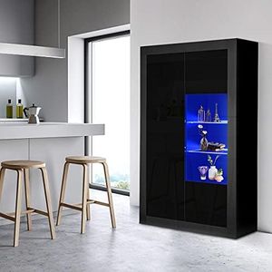 Luxsuite Buffet Sideboard Corner Table High Gloss Front 3 Doors Storage Shelf Display Cabinet Cupboard LED Light Black