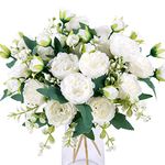 Floweroyal 4 Bunches Peony Artificial Flowers White Flowers Silk Peonies Bouquets for Wedding Party Table Centerpieces Floral Arrangement Home Kitchen Decor.