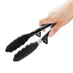 Baskety Silicone Cooking Tongs?Kitchen Food Tongs?Stainless Steel Material with Heat Resistant Premium Silicone Grip for BBQ Grilling Turner Cooking Tips, 9" Inch (Black)