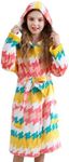V.&GRIN Girls Robe, Kids Fleece Hooded Soft Plush Fuzzy Bathrobe for 3-14 Years（Pink Houndstooth 9-10）