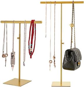 shunkaizs Handbag Purse Metal Display Stand 2 Pieces of Adjustable Height Countertop Handbag Display Stands T Bar Hanging Jewelry Display Holder