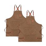 Chef Apron for women men,Adjustable Canvas Apron with Large Pockets,Crossback,Waterproof Cooking Chef Apron for ketchen (Brown 2 pack)