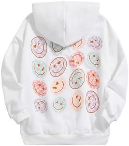 Floerns Girls Heart Graphic Print Long Sleeve Hooded Sweatshirt Pullover Tops White Smile 8Y