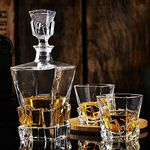 Paksh Novelty European Crystal Clear 7 Pcs Decanter and Glasses Set- Stylish 1 Decanter and 6 Pcs Glass Set - Perfect for Whiskey, Scotch, Wine, Vodka, Tequila, Rum (Stone decanter + 06 Glass)