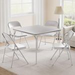 GAOMON Portable Folding Card Table and Chair Set of 3, Pu Upholstered Foldable Table, and All Metal Folding Chairs, Table and Chairs Suitable for Dining Room, Living Room, Office, Camping-Grey