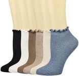 Mcool Mary Womens Ankle Ruffle Socks Casual Cotton Frilly Breathable Cute Knit Lettuce Trim No Show Socks 6 Pack, 6pairs（black+white+blue+brown+oatmeal+khaki）