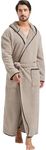 FashGudim 400g Mens Plush Robe with Hood Full Length Winter Long Luxury Hooded Bathrobe for Men Big and Tall, Taupe, 6X-Large-7X-Large Plus Tall