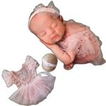 Newborn Photography Outfits Girl Lace Romper Newborn Photography Props Rompers Baby Skirt Photoshoot (Pink-Short Sleeve)