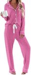 Ekouaer Women's Pajamas Long Sleeve Sleepwear Casual Button Down Loungewear Soft Pjs Set S-XXL, Rosy, Medium