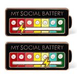 2pcs Social Battery Pin, Double Buckle Social Battery Slider Pin Badges Lapel My Social Battery Pin Slider Social Battery Pin Funny Enamel Emotional Pin for 7 Days A Week (Black)