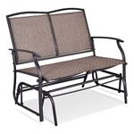 Giantex Patio Glider Benches for Outside, Swing Glider Chair with Steel Frame, 400 LBS Capacity, Patio Swing Rocker, 2-Person Loveseat for Backyard, Poolside, Lawn, Balcony, Porch Glider Bench (Brown)