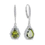 Aprila Women Earrings 925 Sterling Silver Halo Teardop Drop & Dangle Earrings Leverback Earrings with 7 * 10mm 5A Cubic Zirconia August Birthstone Peridot Color Jewelry