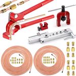 smseace 55Pack 3/16"+1/4" Brake line kit Includes 25FT Brake Lines with Fittings(16pcs Fittings,2pcs Union+4pcs Nut)，Brake line Bender，Single Flaring Tool，Pipe Cutter Brake Lines Flaring Tool kit