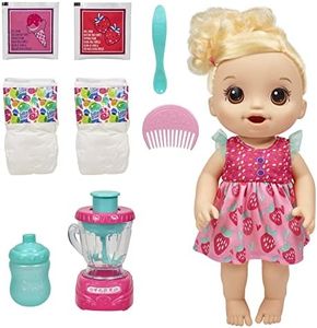 Baby Alive Magical Mixer Baby Doll Strawberry Shake with Blender Accessories, Drinks, Wets, Eats, Blonde Hair Toy for Children Aged 3 and Up