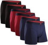 DANISH ENDURANCE Pack of 6 Bamboo Boxer Shorts Men, Super Soft & Elastic Waistband, No Label, Breathable, Men's Underpants with or Without Fly, 2 Black, 2 Red, 2 Navy Blue, 3X-Large