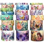 20 Rolls Washi Tape Set - Floral Butterfly Decorative Masking Tape, Adhesive Tape for Bullet Journal Supplies, Junk Journal, DIY Craft, Scrapbooking Supplies, Art Craft, Gift Wrapping