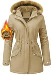 UMIPUBO Women's Coats Winter Parka Coat Warm Waterproof Jacket Fleece Lined Faux Fur Hooded Coat Long Sleeve Overcoats Zip Up Windproof Thick Trench Coats Outerwear (Khaki, S)