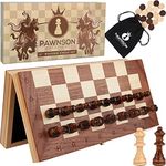 Magnetic Wooden Chess Checkers Set for Kids and Adults - 12 in Staunton Chess Set - Travel Portable Folding Chess Board Game Sets - Storage for Wood Pieces - 2 Extra Queens