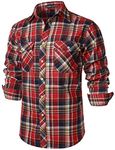 PARKLEES Men's Casual Regular Fit Button Up Flannel Checked Plaid Shirts with Pockets PZLCL41 Dusty Multicolored L