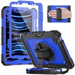 Timecity Case for iPad Pro 11 Inch 2022/2021/2020/2018, Heavy-Duty Protective Case for iPad 11" 4th/ 3rd/ 2nd/ 1st Gen with Built-in Screen Protector, 360 Rotating Stand, Shoulder Strap - Dark Blue