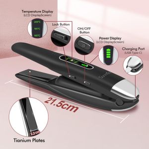 SUNMAY Voga 2-in-1 Cordless Hair Straightener & Curler – Mini USB Rechargeable, Titanium Plate, 3 Temps, 5000mAh