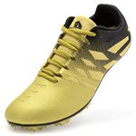 New Track and Field Shoes for Men Women Kids Boys Girls 8 Spikes 100-400 Meter Running Racing Shoes Professional Sprint Sport Sneakers, Gold, 10