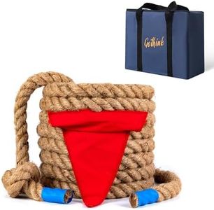 GOTHINK Tug of War Rope 1" x 33FT for Kids and Adults Family Game Soft Natural Jute Fiber Rope with Flag, Carrying Bag, Marking Line,2 Ground Stakes for Summer Camps, Team Building, Yard Outdoor Game