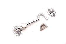 Infinity Decor 4" Cabin Hook and Eye Solid Brass - Silent Door Latch Lock for Window, Garden Gate, Door - Polished Chrome