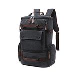 Canvas Backpack, Casual Backpack Unisex Vintage Canvas Rucksack Hiking Backpack Travel Bag Laptop Backpack School Bag Student Bag Satchel Trekking Backpack Camping Bag Black