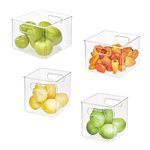 iDesign 4-Piece 50% Recycled Plastic Refrigerator Organizer Bin Set, Made in The USA – Ideal for Freezer, Fridge, Pantry, and Cabinet Organization – Two 6” x 6” x 6” & Two 6” x 6” x 8” Bins, Clear