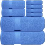 Infinitee Xclusives Luxury 100% Cotton Towel Set – 8 Piece Bathroom Towel Set (2 Bath Towels, 2 Hand Towels, 4 Washcloths) – Soft & Absorbent Towels for Bathroom (Eloquent Blue)