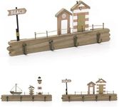 Carousel Home 34cm Beach Hut Plaque with Wall Hooks | Nautical Wooden Wall Mounted 4 Hanger Hooks | Decorative Beach Hut Coastal Scene Peg Hooks - Design Varies One Supplied