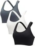 RUNNING GIRL Sports Bras for Women 3 Pack,Running Sports Bra for Women High Support with Removable Pads(3012_Black+Grey+White_M)