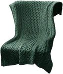 SAOL 100% Merino Wool Heavy Cable Knit Blanket Throw 42" x 62" (106 X 157 cm) (Green)