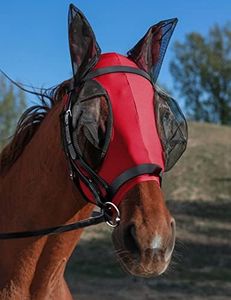 HackFond Horse Fly Mask with Ears, UV Protection Mask for Horses, Elasticity Mask with Big Mesh Eye Covers, Snug Fitting Comfortable Breathable Lightweight Rose Red Cob