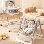R for Rabbit Marshmallow Smart 3-in-1 High Chair with Swing for Baby, Adjustable Height, Dual Tray, Reclinable Backrest & Footrest Feeding Chair for 0.6-5 Years Kids |(Abstract Grey)