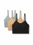 Tom & Gee Nylon Bralette Girls Sports Yoga Crop Top Push-Up Wire Free Women's Bra, Pack of 3 Pcs (Black,Beige,Grey, 28)