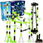 Marble Run Space Elevator with Glass Glow Marbles; Explore The Outer Space, 150 pcs - Illuminated by Glow in The Dark Marbles, Navigate an Intricate Maze Track, and Compete in an Exciting Race Set