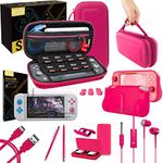 Orzly Switch Lite Accessories Bundle - Includes Carry case & Screen Protector for Nintendo Switch Lite Console (2019), USB Cable, Games Holder, Comfort Grip Case, Headphones, Thumb-Grip Pack & more included [Orzly Gift Pack Edition - Pink]