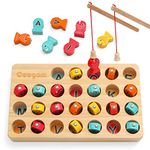 Coogam Wooden Magnetic Fishing Game, Fine Motor Skill Toy ABC Alphabet Color Sorting Puzzle, Montessori Letters Cognition Preschool Gift for Kid Early Learning with 2 Pole