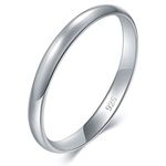 BORUO 925 Sterling Silver Ring High Polish Plain Dome Tarnish Resistant Comfort Fit Wedding Band Gifts for Special Occasions 2mm 3mm Ring Size 4-12, Sterling Silver