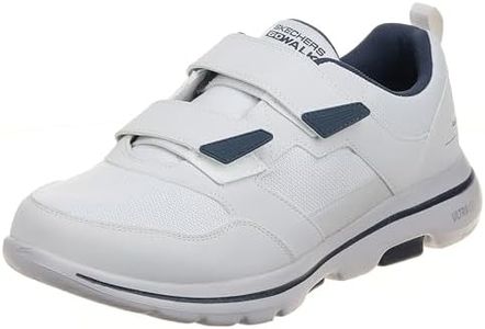 Skechers Men's Gowalk-Athletic Hook and Loop Walking Shoes | Two Strap Sneakers | Air-Cooled Foam, White/Navy, 10.5 X-Wide