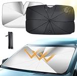 Qoosea Car Windshield Sun Shade Umbrella 28x52 Inch Foldable 5 Layers UV Block Coating Windshield Sunshade with Rope Umbrella Shaft UV Block & Heat Insulation Protection Suitable for Most Vehicles