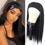 Headband Wig Human Hair Straight Human Hair Wigs for Woman Human Hair Glueless None Lace Front Wigs Brazilian Virgin Human Hair Wigs Wear and Go 150% Density Natural Black Color 18 inch